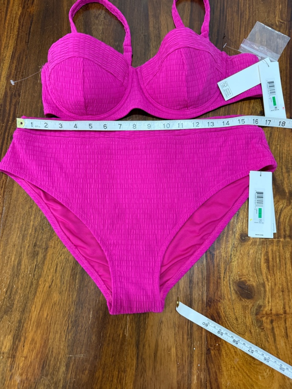 NWT DKNY Hot Pink Textured Underwire High-Waist Bikini Set Sz L | Pinup | Resort - Picture 4 of 8